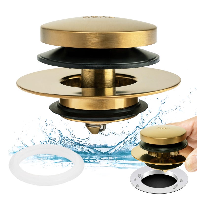 Artiwell Universal Tip Toe Bath Drain Stopper and Cover, Bathtub Drain Stopper, Replaces Lift and Turn, Tip-Toe and Trip Lever drains for Tub, EZ Installation and Clearing (Brushed Gold) - Image 1